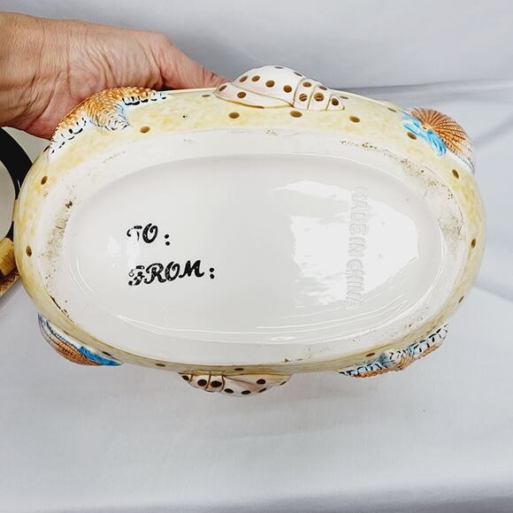 Vintage Ceramic Beach Bag Shape with Shells 9.5  Nautical Cookie Jar - Picture 5 of 13